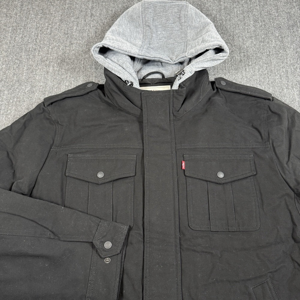 Levi's Men's Hooded Jacket XXL Black Cotton Utility Field Coat NWT